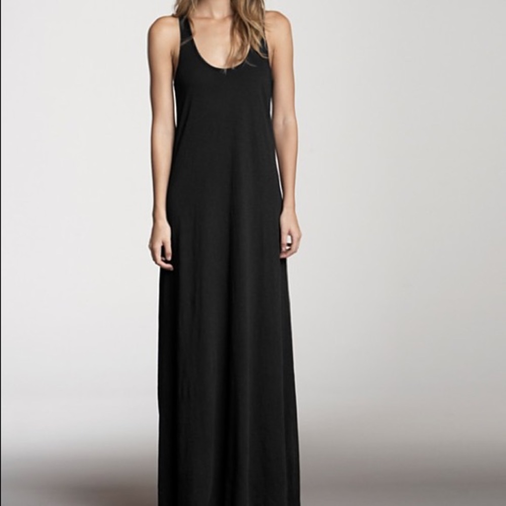 MINTY Black Knit Crochet Back Maxi Dress